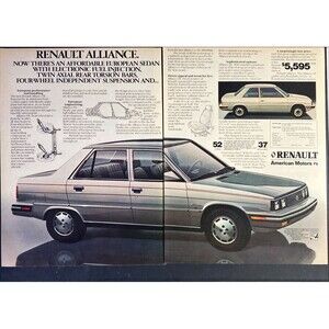 Renault Alliance European Sedan "Fuel Injection" 2-page Vintage Print Ad 1982